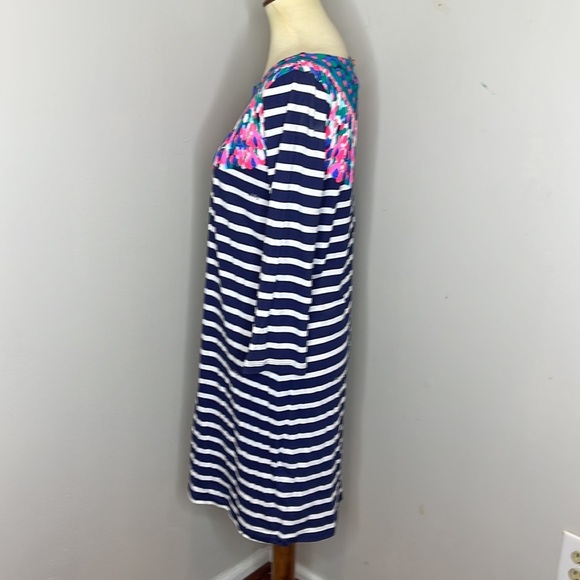 Lilly Pulitzer Bay Dress in Bright Navy Island Medallion Stripe Size Medium - Picture 3 of 11